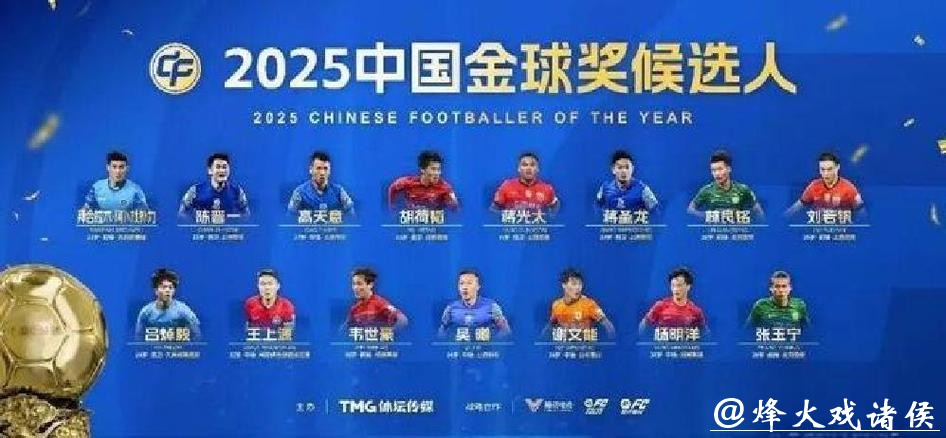 2025中国金球奖各奖项前三名揭晓 U23国足两大新星入围